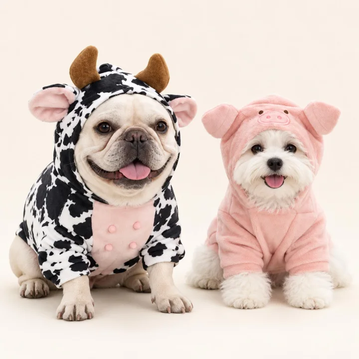 Cow or Pig Pet Hoodie, Animal Costume, Hooded Outfit for Cats and Dogs
