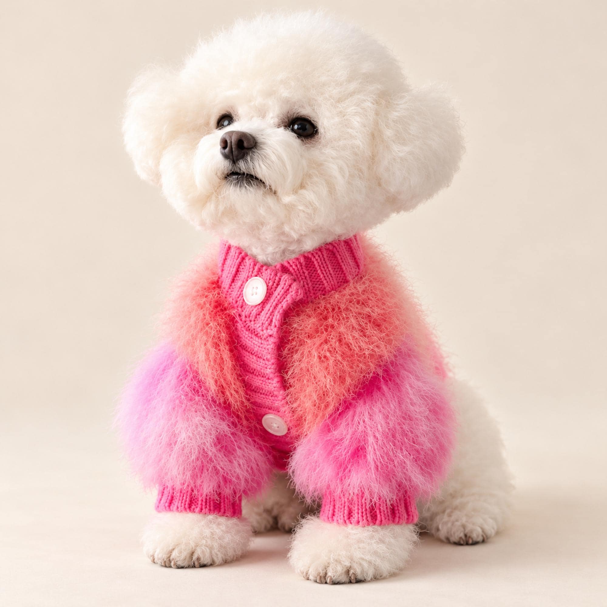 Pink Fuzzy Pet Cardigan, Button Front Sweater, Winter Clothes for Small Dogs and Cats