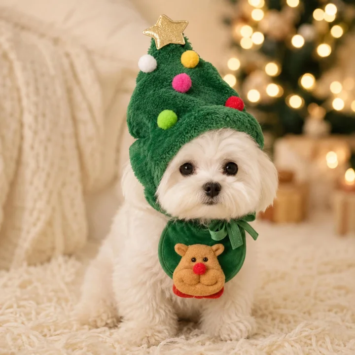 Christmas Tree Pet Hat & Reindeer Bib Set — gallery photo 3