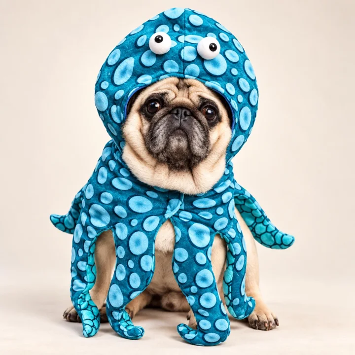 Blue Octopus Dog Costume, Funny Halloween Pet Hoodie for Dogs & Cats