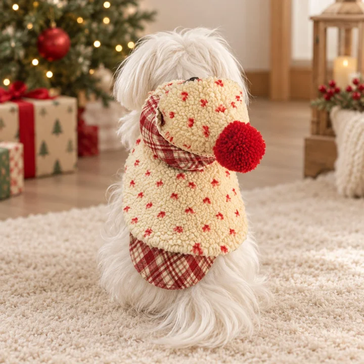Cream Sherpa Christmas Pet Cape — gallery photo 3