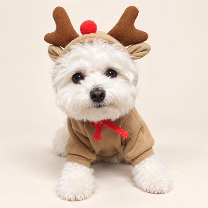 Reindeer Pet Costume, Christmas Hooded Outfit, Cozy Holiday Clothes for Cats & Dogs