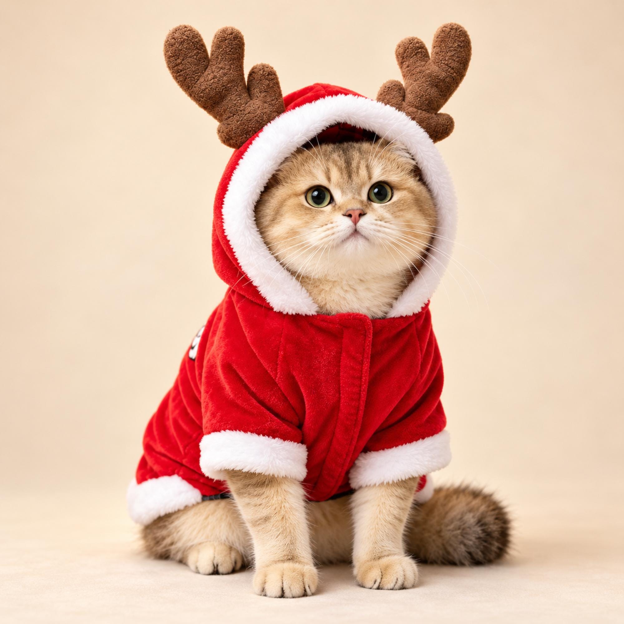 Christmas Reindeer Hoodie, Santa Dog Clothes, Holiday Cat Outfit, Winter Puppy Apparel