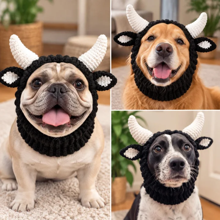 Handmade Crochet Cow Dog Hat — gallery photo 6