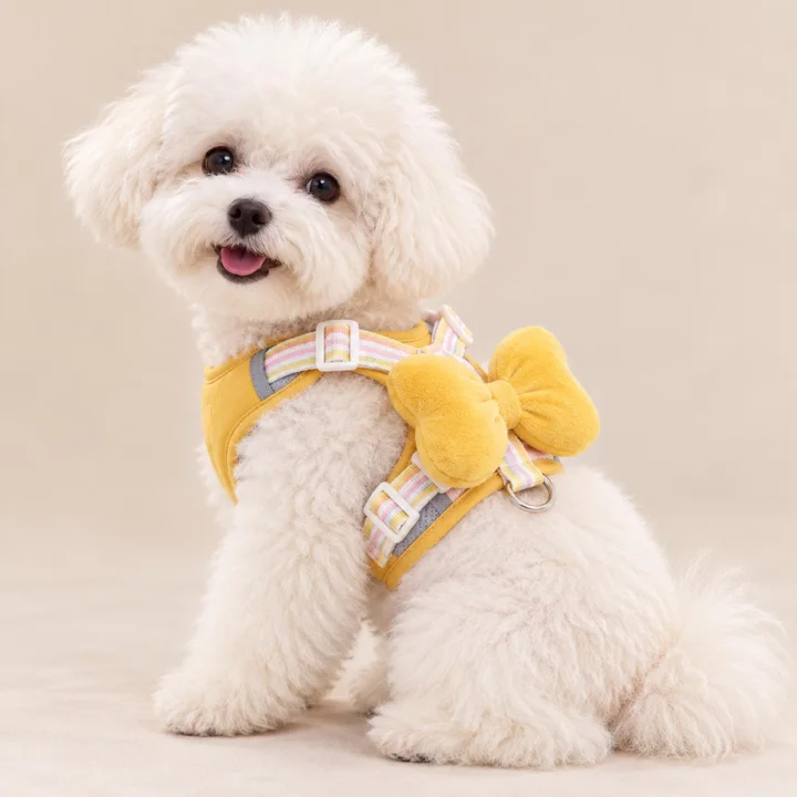 Pastel Bow Pet Harness, Pink Blue Yellow Walking Vest for Dogs and Cats
