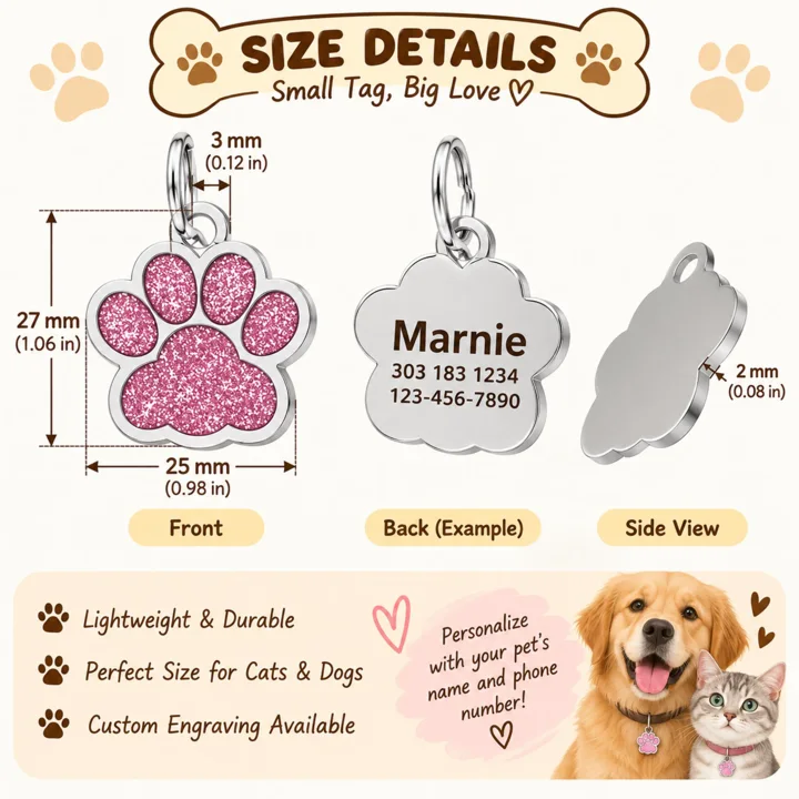 Personalized Glitter Paw Pet ID Tag — gallery photo 11