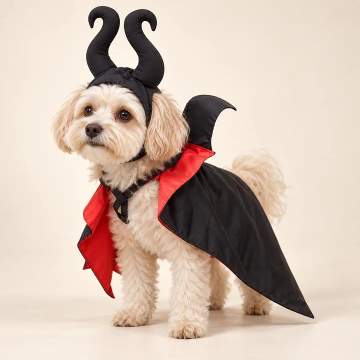 Black Horned Devil Pet Costume, Gothic Halloween Cape for Dogs & Cats