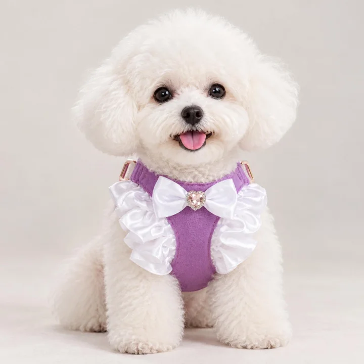 Princess Pet Harness, Ruffle Bow Rhinestone Walking Vest for Small Dogs and Cats