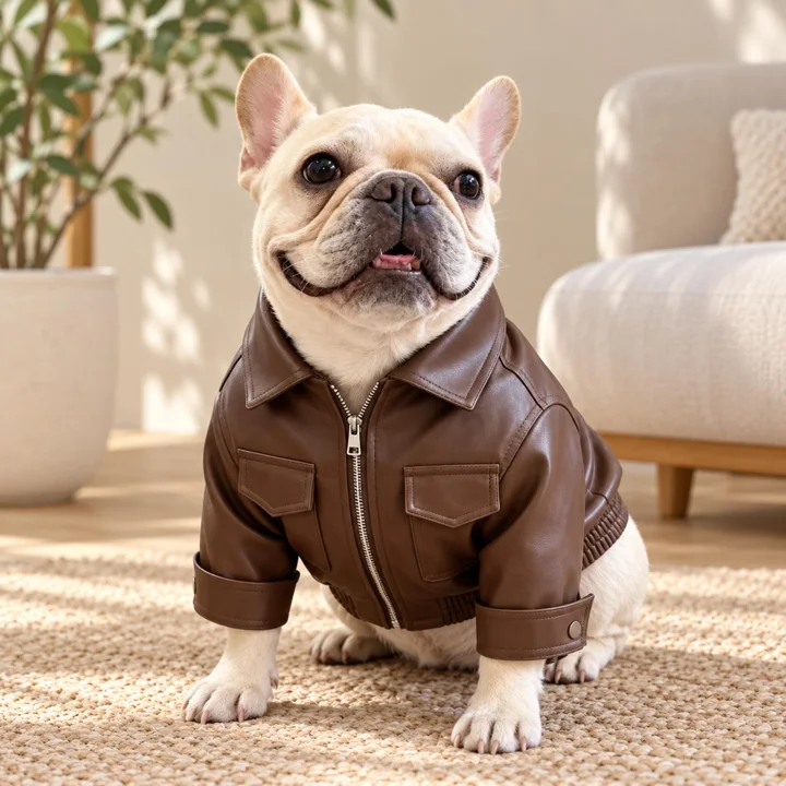 Brown Faux Leather Dog Jacket — gallery photo 2