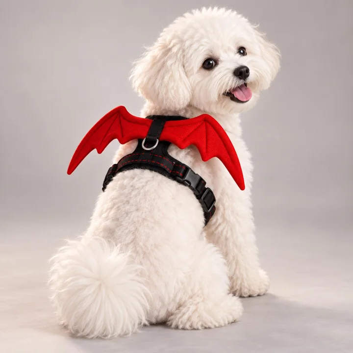 Red Devil Wing Dog Harness, Halloween Bat Wing Walking Vest for Small & Medium Dogs