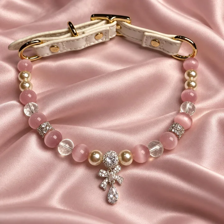 Pink Crystal Pearl Dog Collar — gallery photo 8