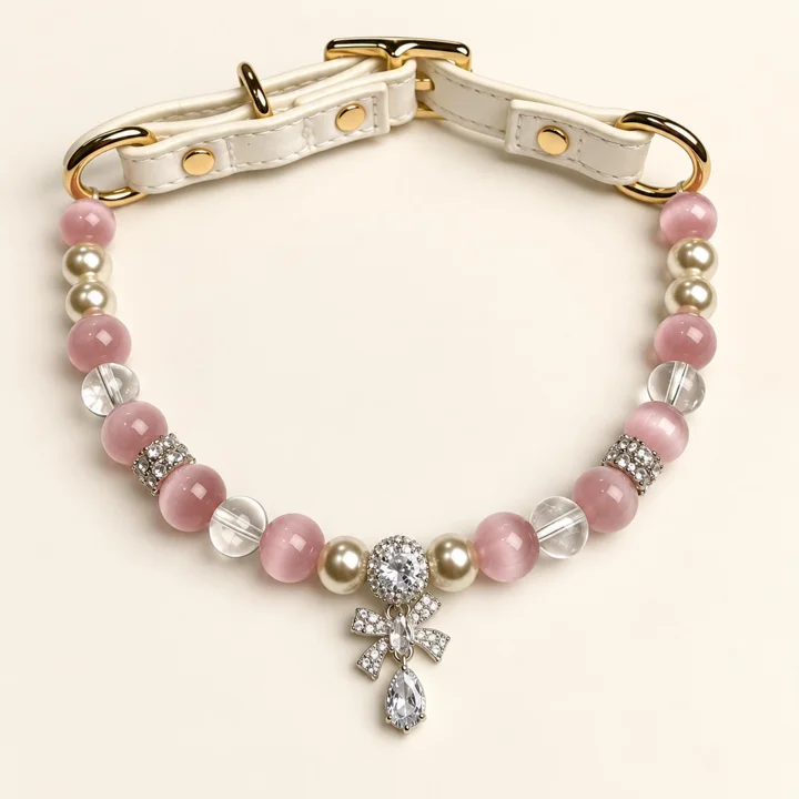 Pink Crystal Pearl Dog Collar — gallery photo 6