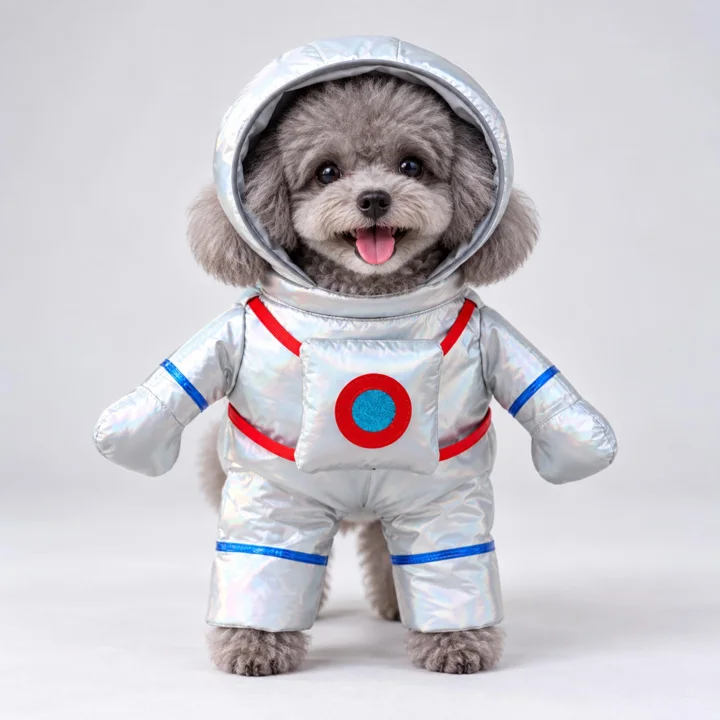 Silver Astronaut Dog Costume, Space Suit Halloween Pet Outfit for Dogs & Cats