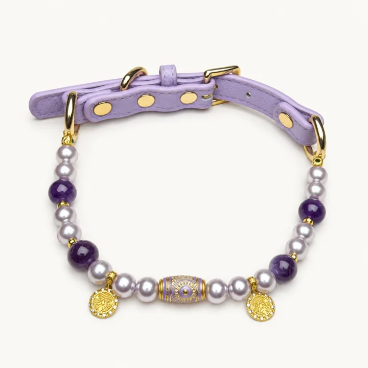 Purple Crystal Pearl Dog Collar — gallery photo 2