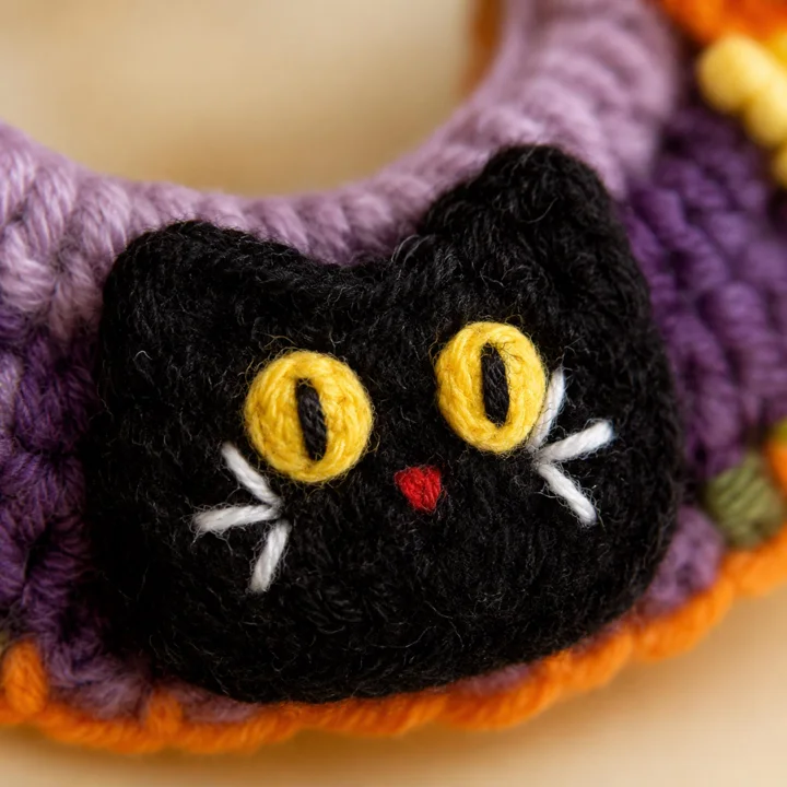 Black Cat Crochet Halloween Pet Collar — gallery photo 3