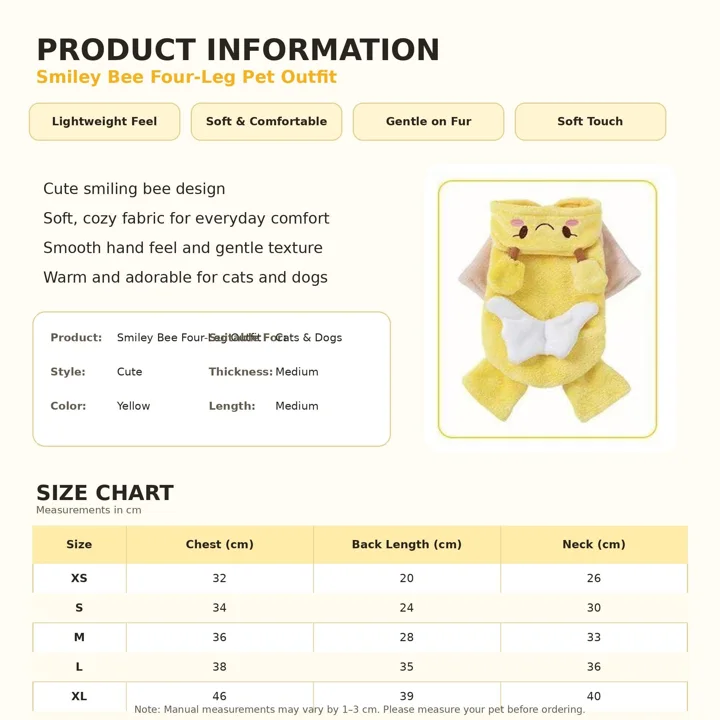 Yellow Plush Bee Pet Costume — gallery photo 6