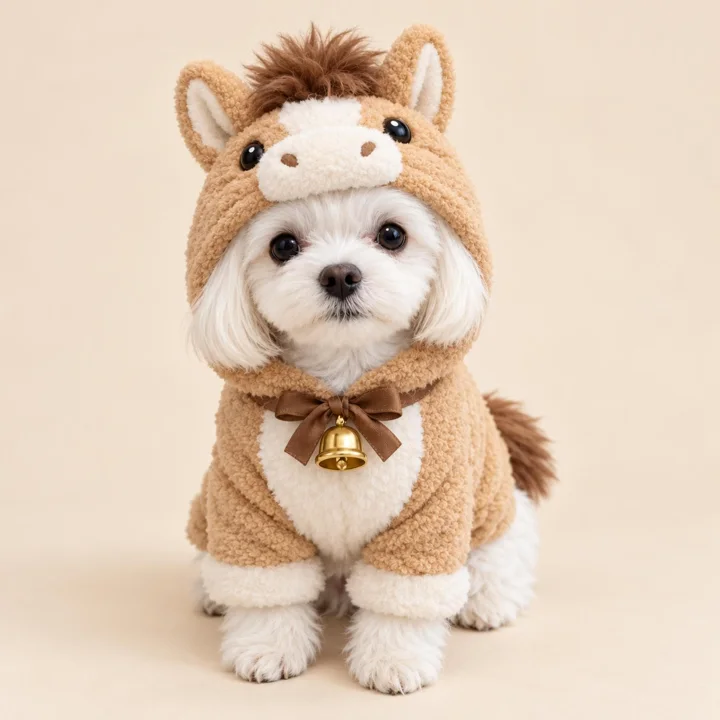 Horse Pet Costume, Plush Pony Hoodie With Bell, Animal Outfit for Dogs and Cats