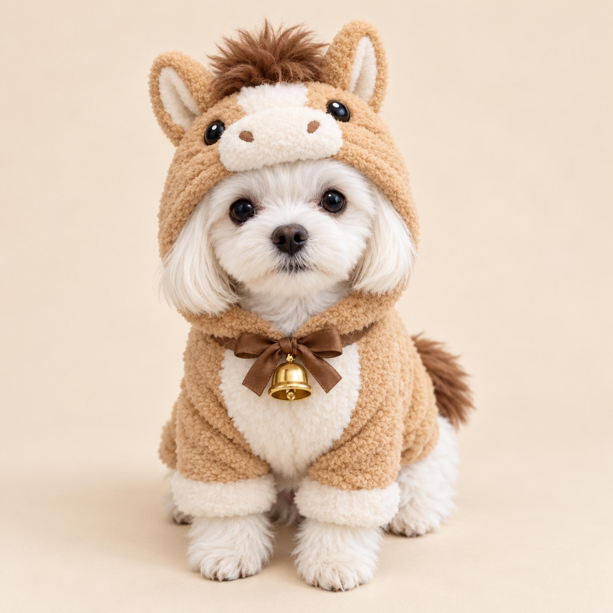 Horse Pet Costume, Plush Pony Hoodie With Bell, Animal Outfit for Dogs and Cats — gallery photo 1