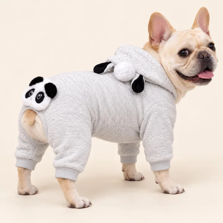 Gray Panda Dog Jumpsuit, Cozy Four-leg Hooded Pet Outfit for Small Dogs