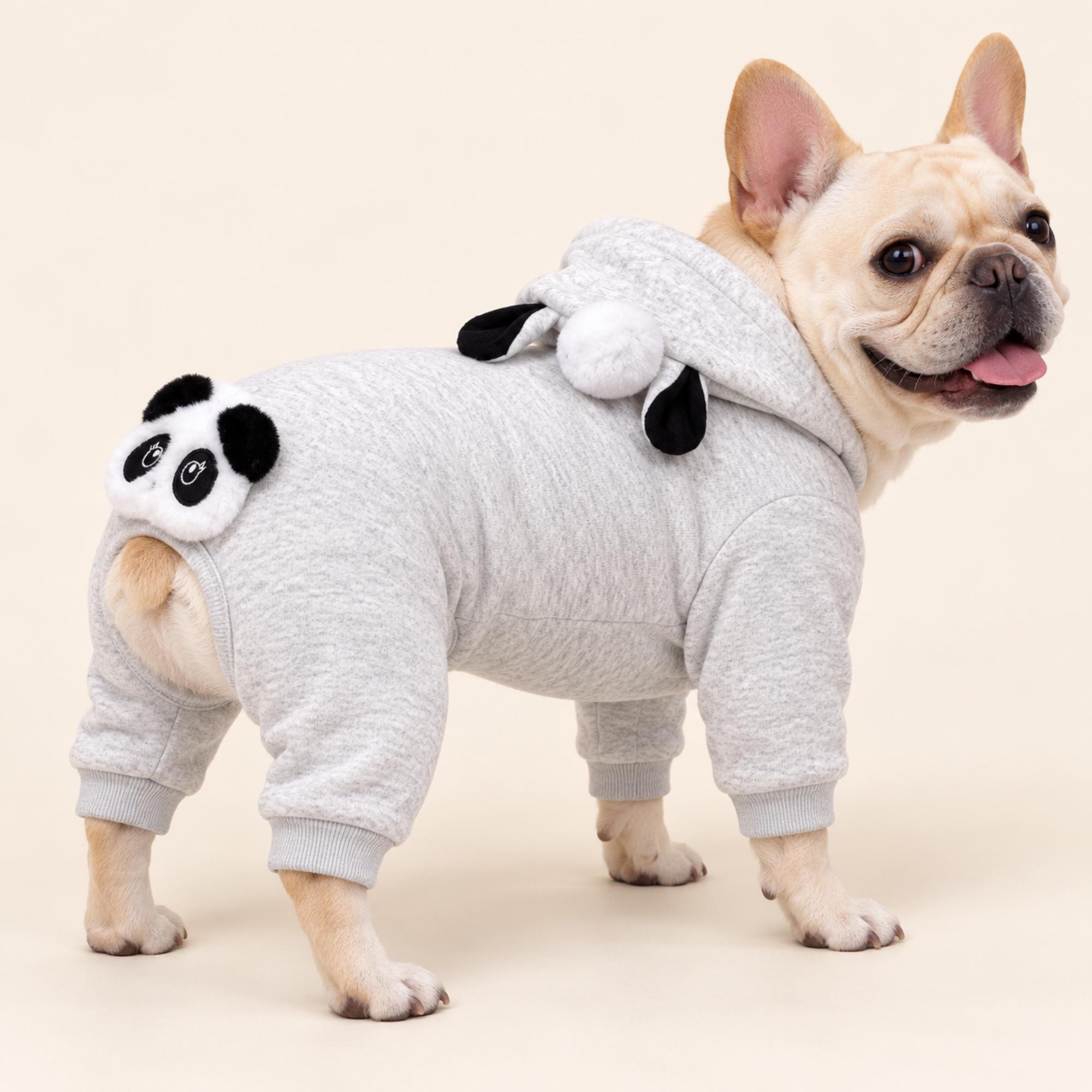 Gray Panda Dog Jumpsuit, Cozy Four-leg Hooded Pet Outfit for Small Dogs — gallery photo 1