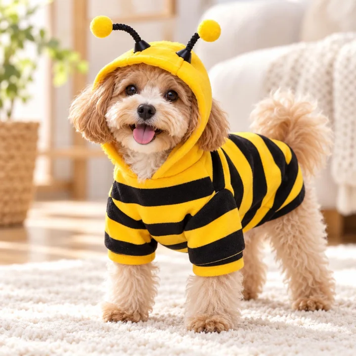 Bee Pet Hoodie Costume, Yellow Black Striped Halloween Outfit for Dogs & Cats