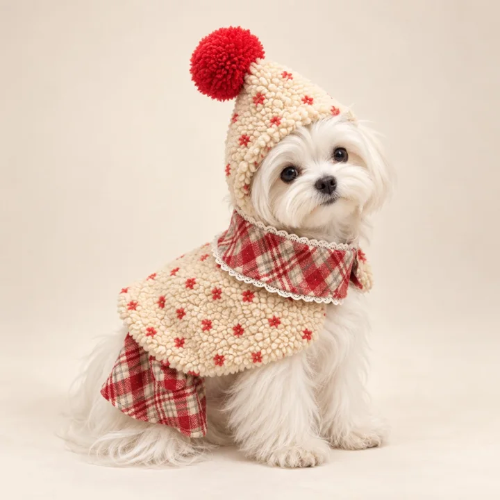 Cream Sherpa Christmas Pet Cape — gallery photo 5