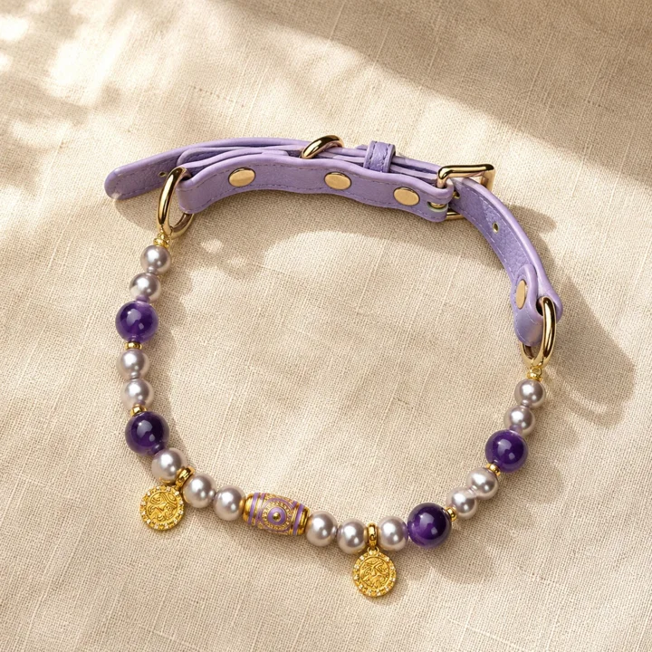 Purple Crystal Pearl Dog Collar — gallery photo 3