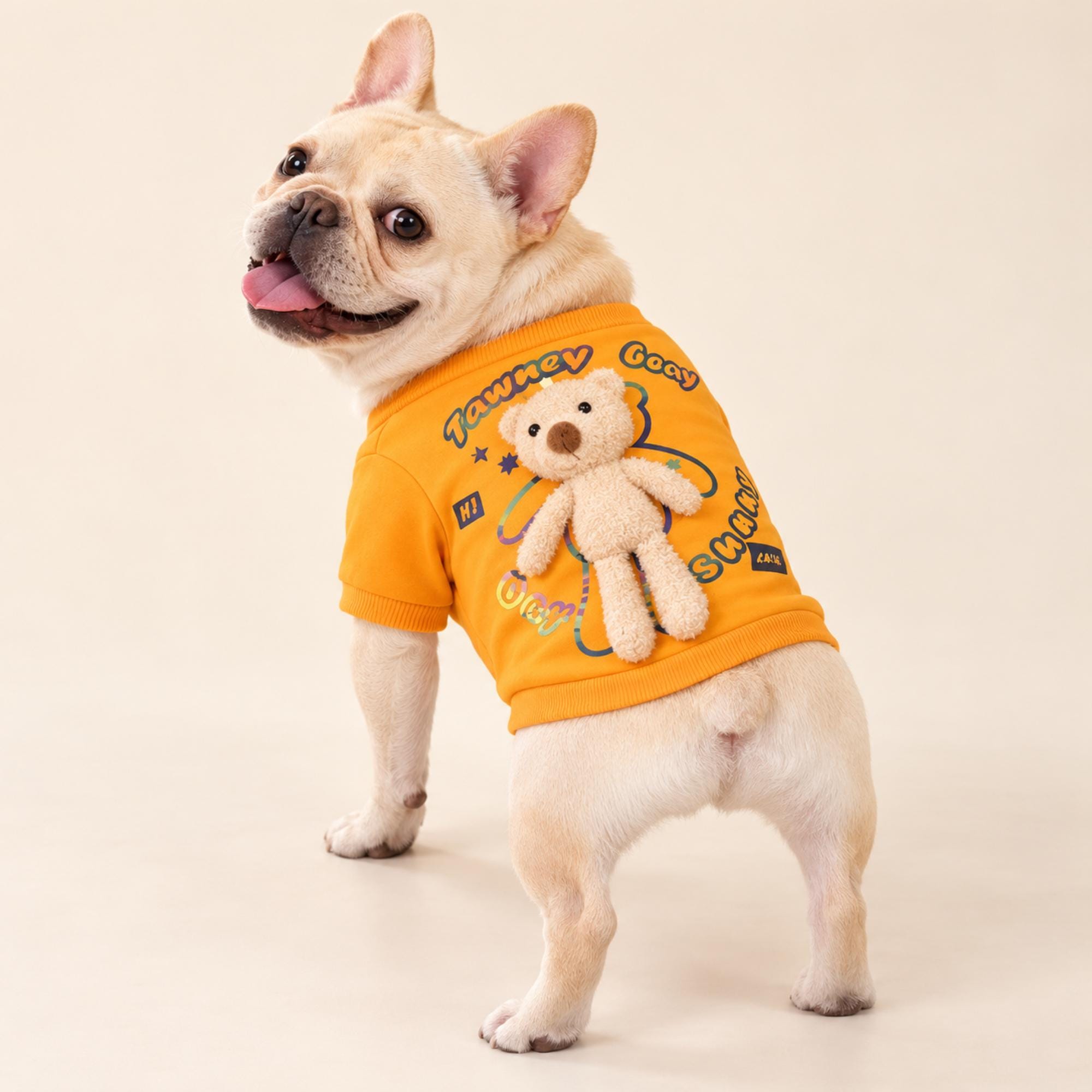 Teddy Bear Dog Shirt, Plush Back Detail, Short-sleeve Pet Top (green/orange) — gallery photo 1