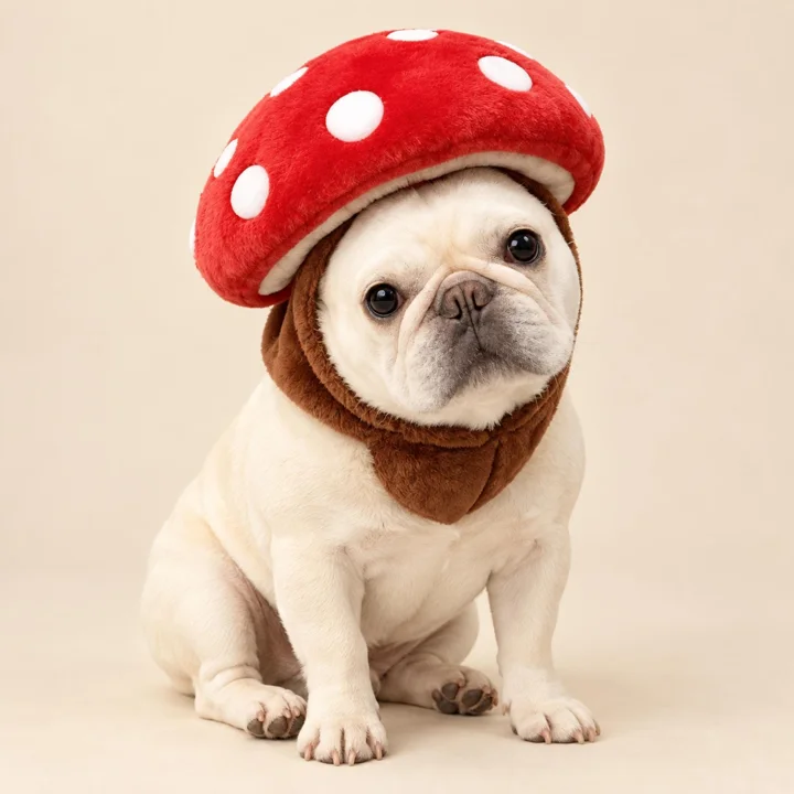 Mushroom Pet Hat, Plush Toadstool Headpiece for Dogs & Cats, Halloween Costume