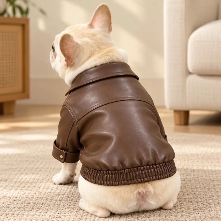 Brown Faux Leather Dog Jacket — gallery photo 3
