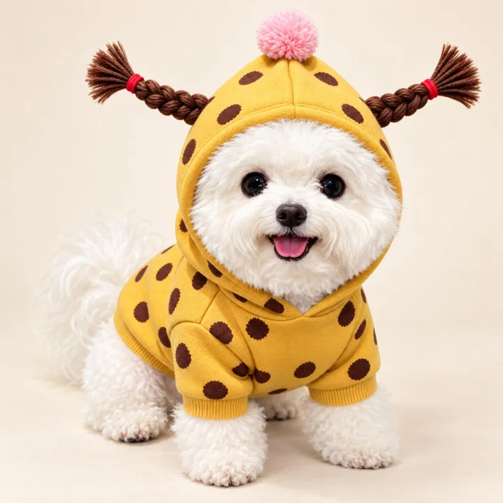 Polka Dot Dog Hoodie, Pom-pom Braided Pet Sweater, Cozy Small Dog Clothes