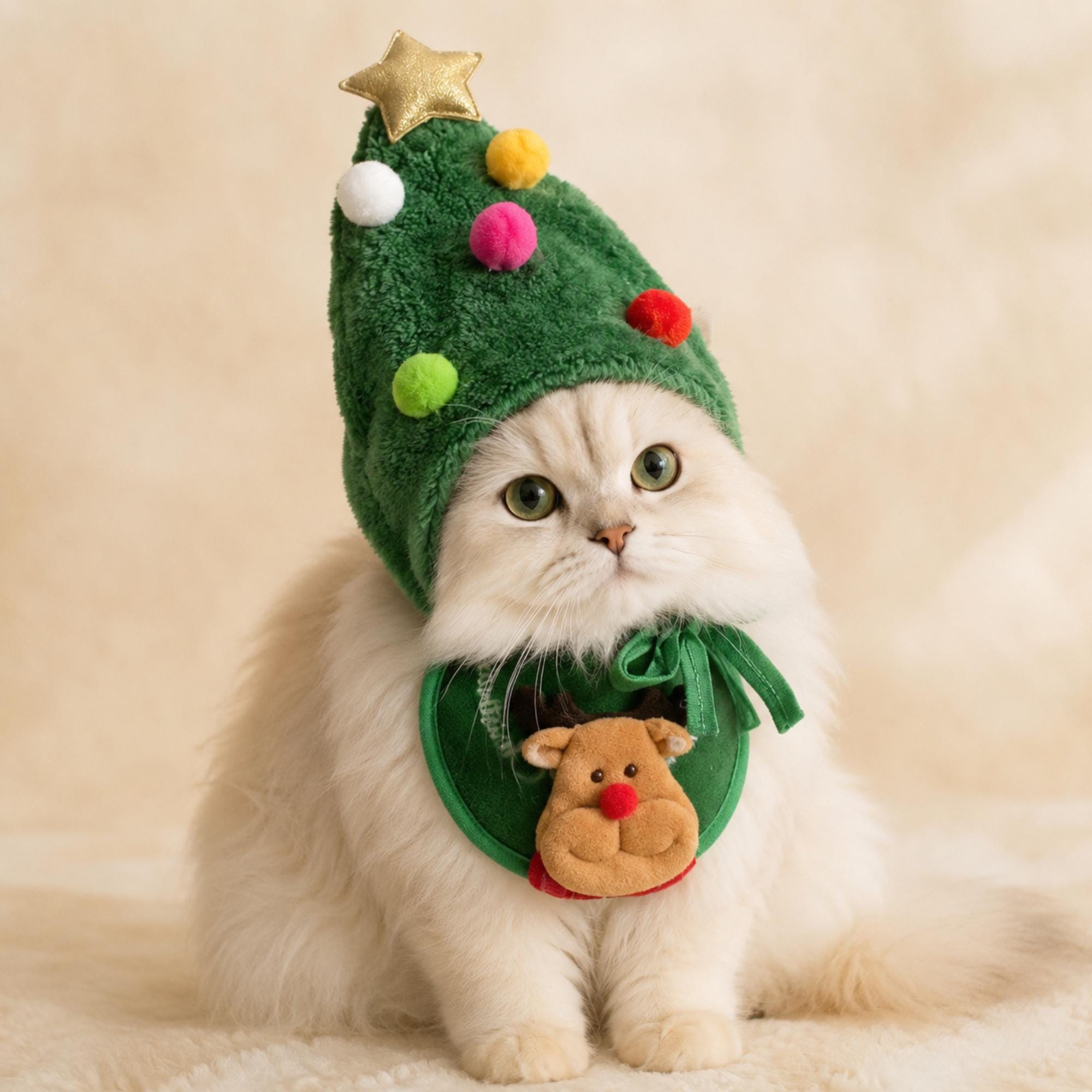 Christmas Tree Pet Hat & Reindeer Bib Set, Holiday Costume for Dogs , Cats