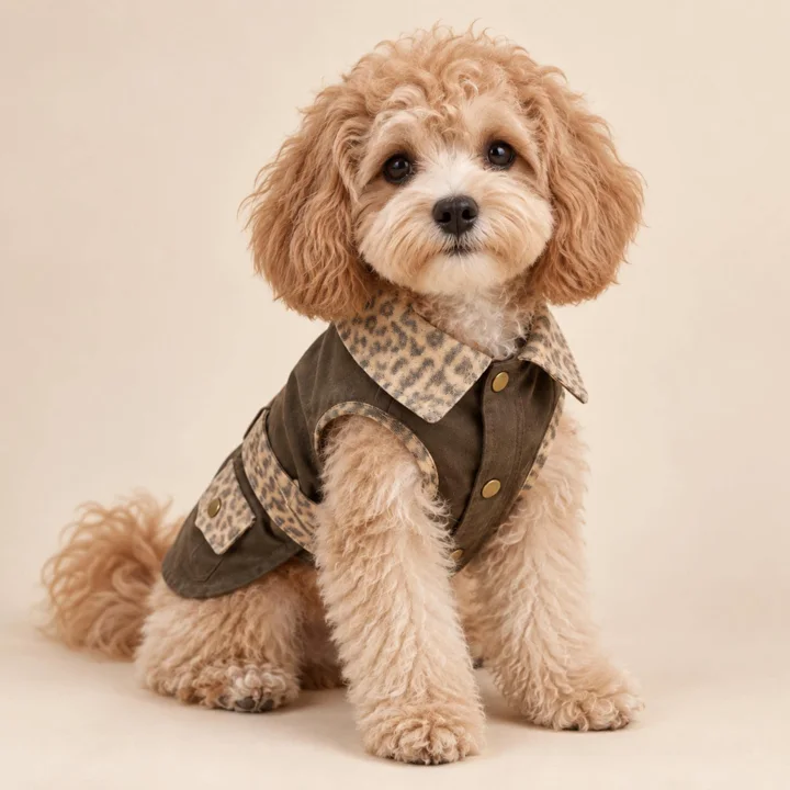 Vintage Leopard Dog Vest, Olive All-season Jacket With Built-in Leash Ring