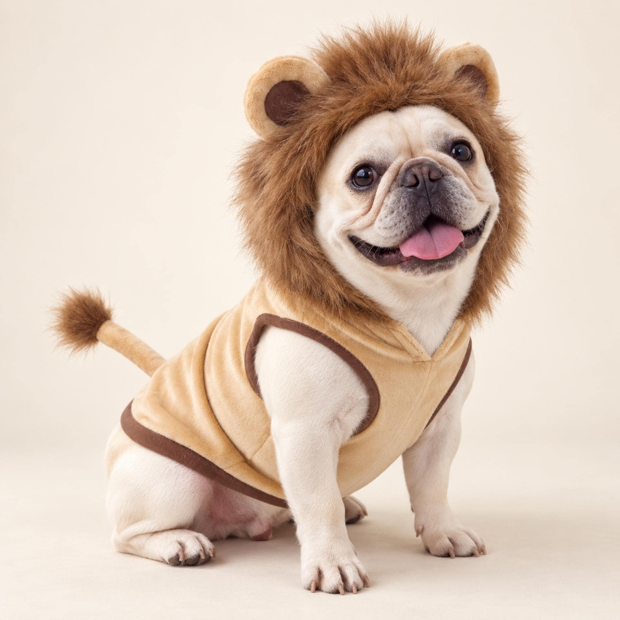 Lion Dog Costume, Plush Mane Hooded Pet Vest With Tail for Halloween — gallery photo 1