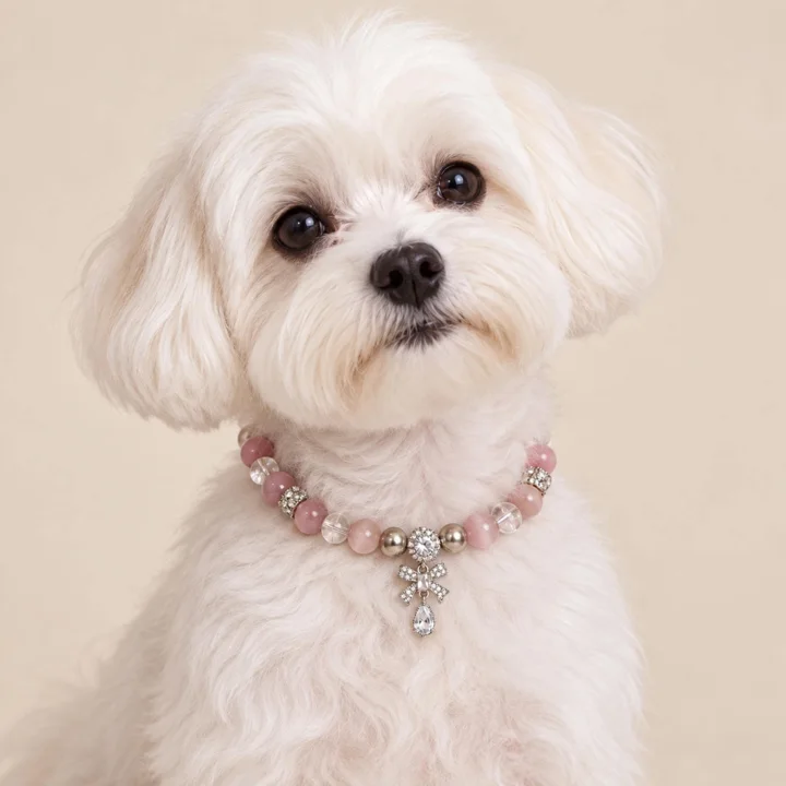 Pink Crystal Pearl Dog Collar — gallery photo 2