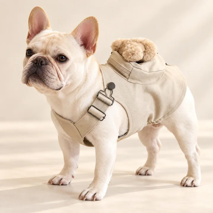 Beige Teddy Bear Dog Vest, Cozy Pet Jacket With Plush Back Detail for Frenchies