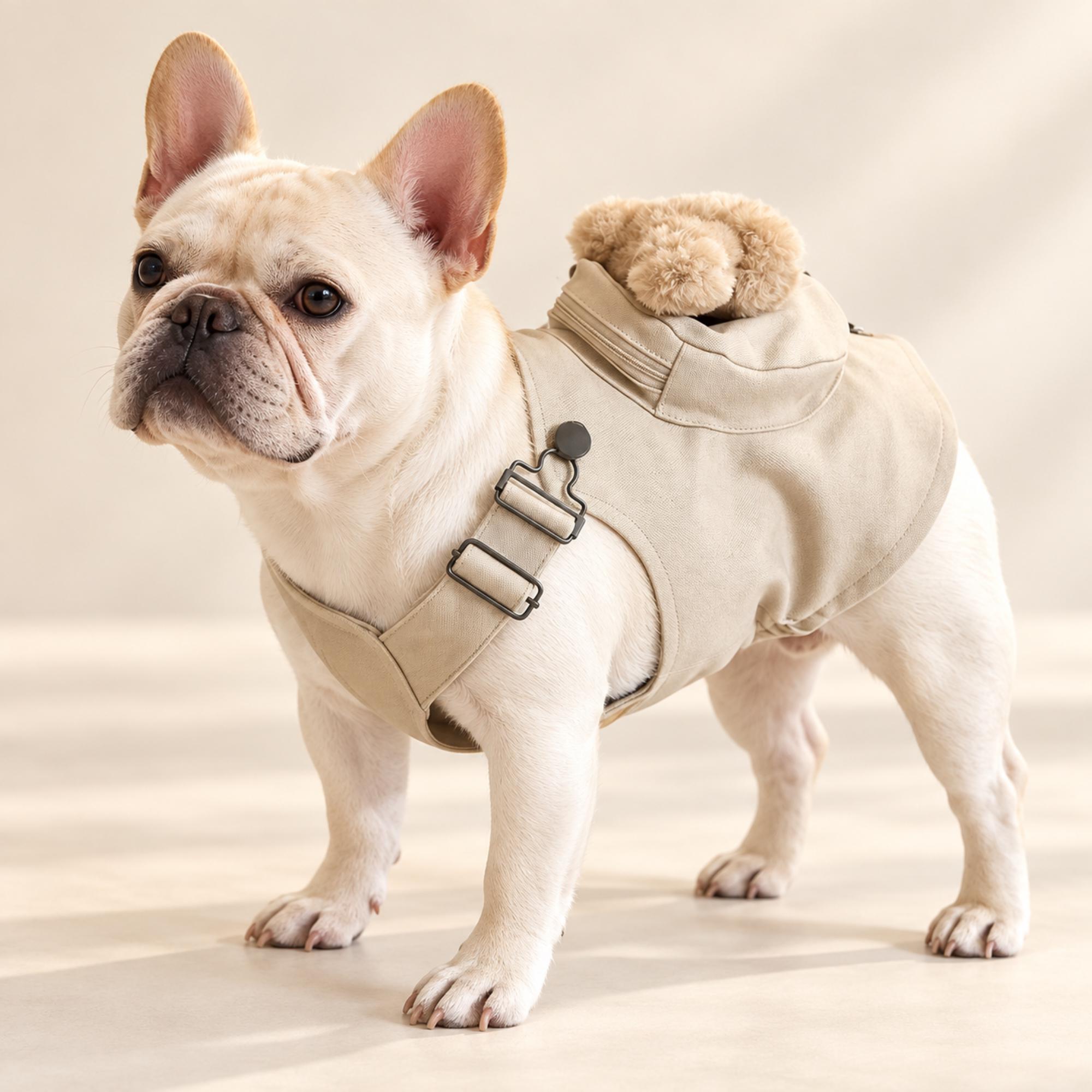 Beige Teddy Bear Dog Vest, Cozy Pet Jacket With Plush Back Detail for Frenchies — gallery photo 1