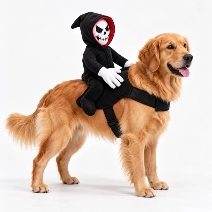 Grim Reaper Rider Dog Costume, Spooky Halloween Pet Outfit for Dogs & Cats