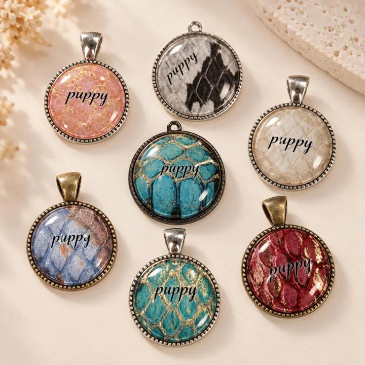 Handmade Snakeskin Pet Tag, Personalized Dog Collar Pendant
