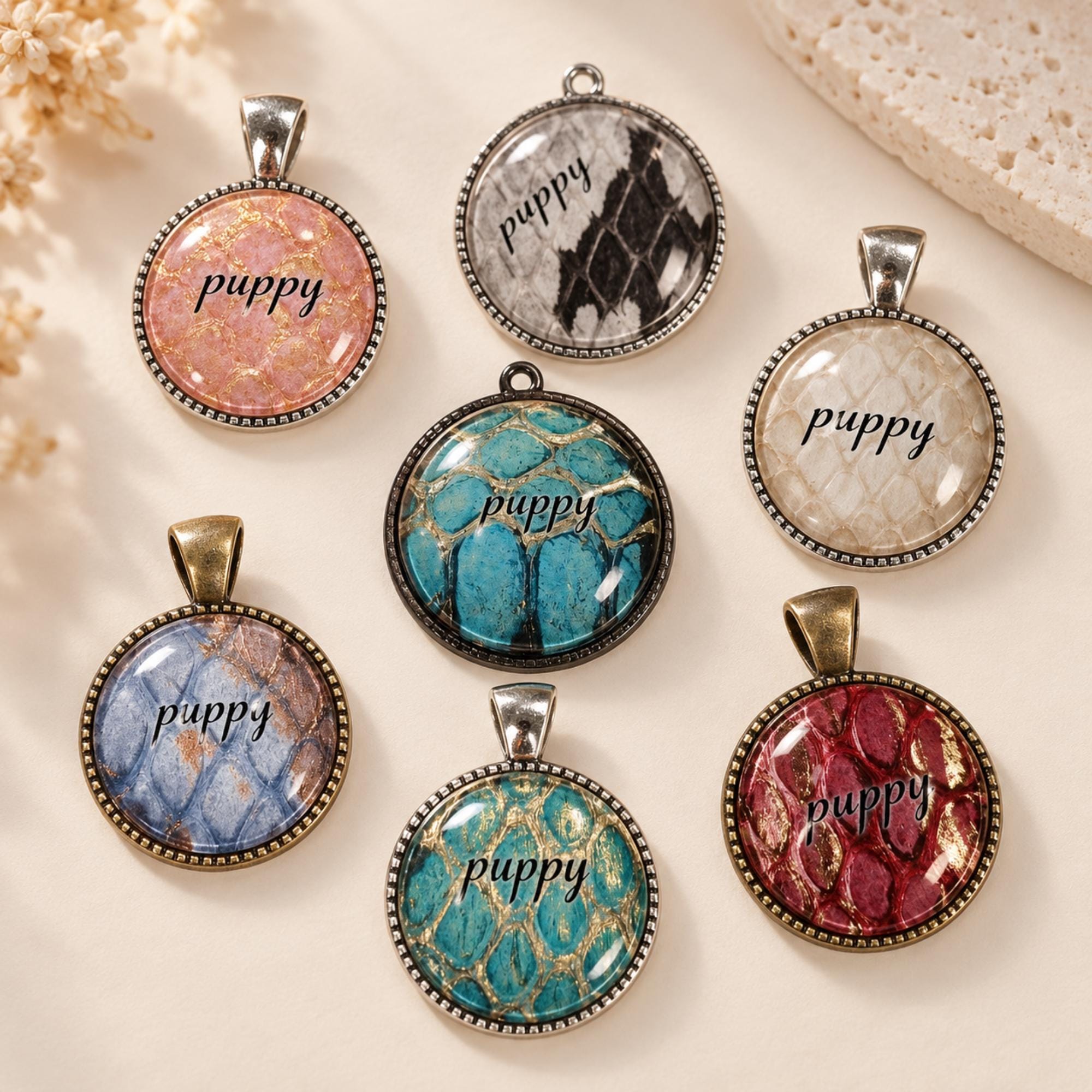 Handmade Snakeskin Pet Tag, Personalized Dog Collar Pendant
