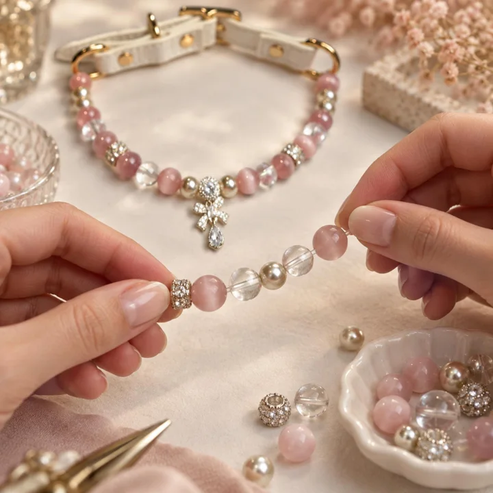 Pink Crystal Pearl Dog Collar — gallery photo 5