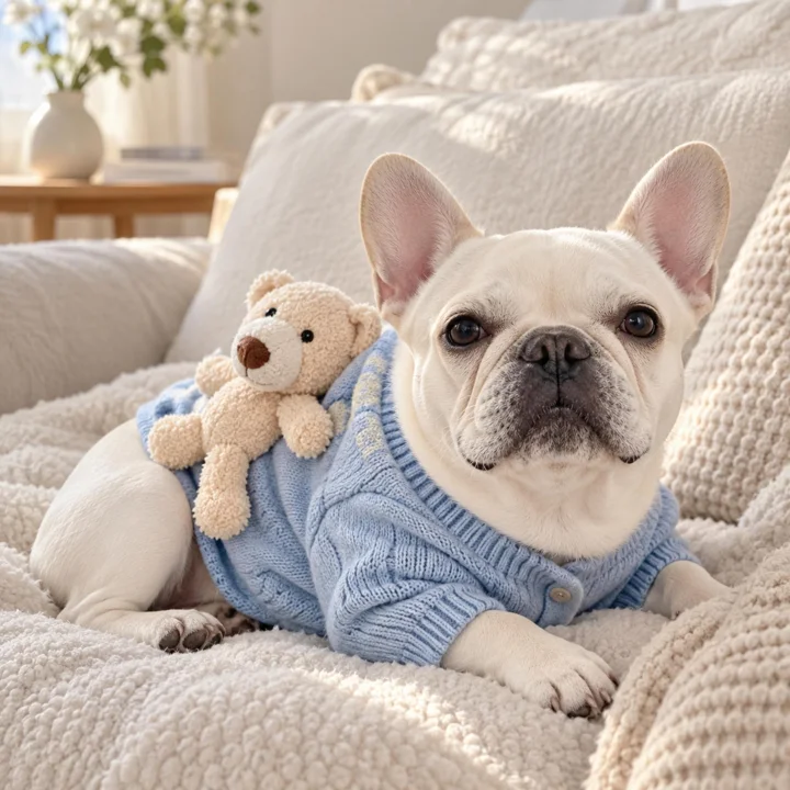 Blue Teddy Bear Dog Sweater — gallery photo 5