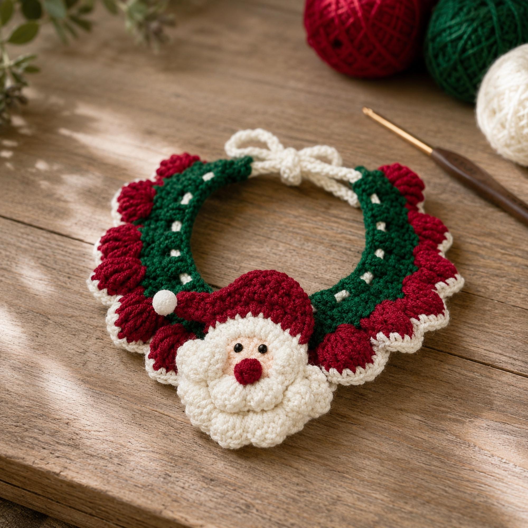 Crochet Christmas Pet Collar, Santa Dog & Cat Holiday Costume — gallery photo 1