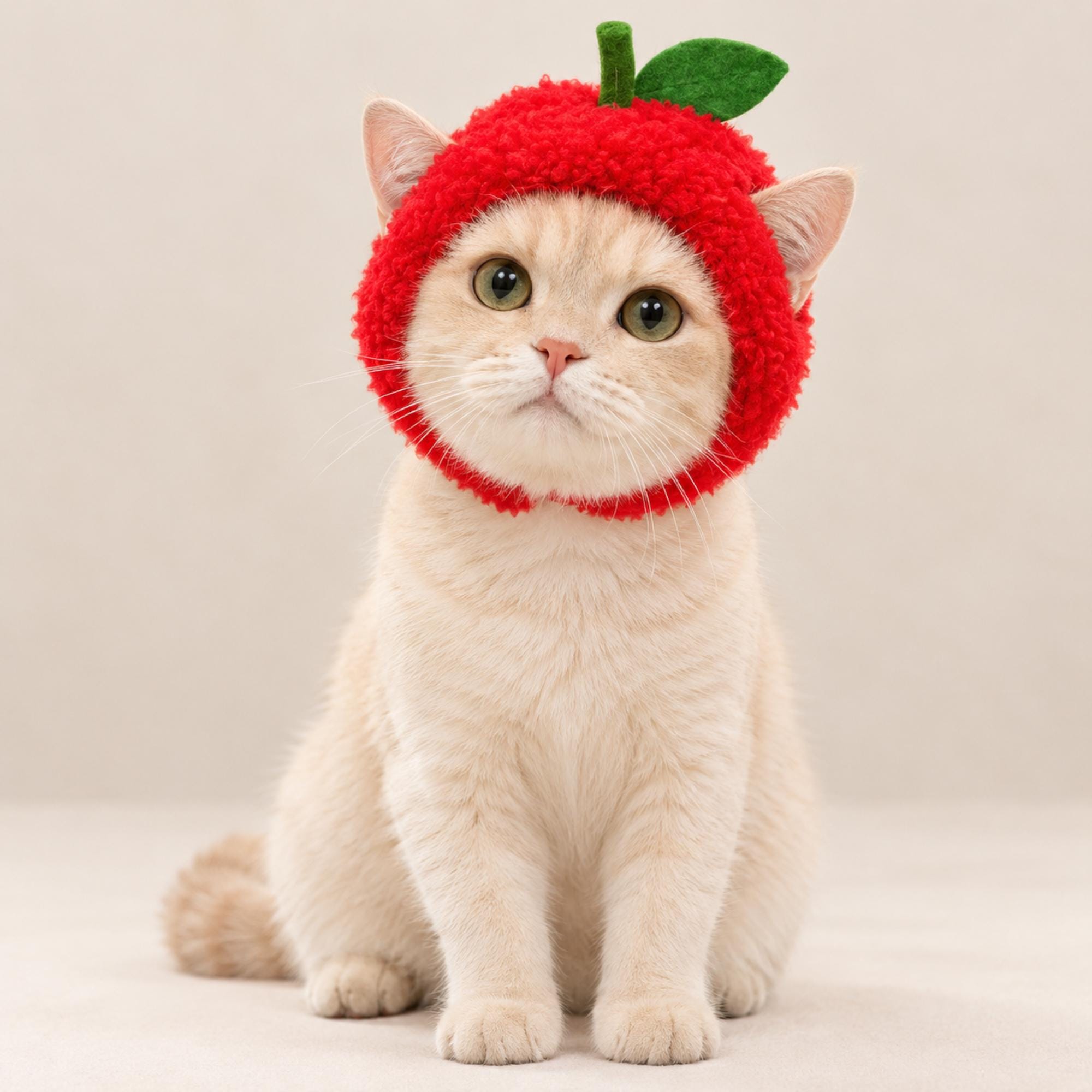 Apple Pet Hat, Red Plush Fruit Hood for Cats and Small Dogs — gallery photo 1