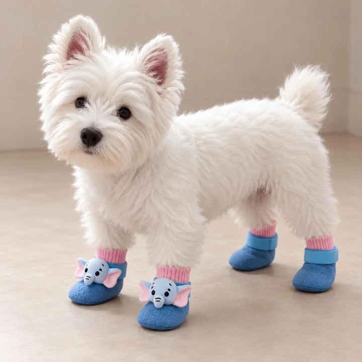 Dog Booties Set of 4, Elephant or Pig Paw Shoes With Free Straps