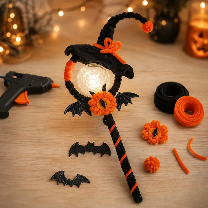 DIY Witch Wand Kit, Halloween Bat Magic Wand Craft Supplies With Glue Gun