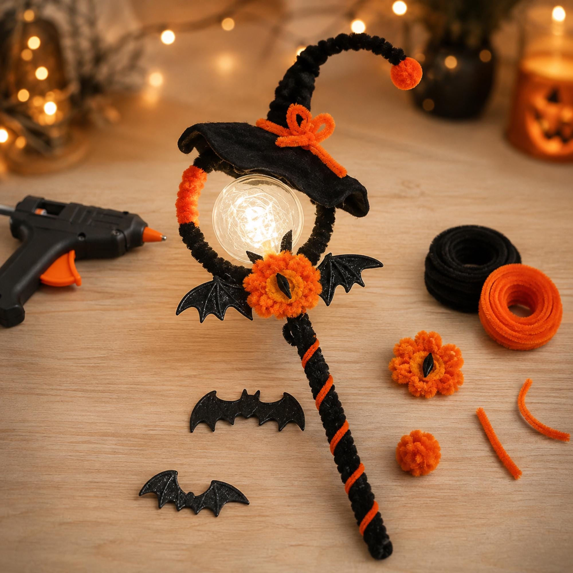 DIY Witch Wand Kit, Halloween Bat Magic Wand Craft Supplies With Glue Gun