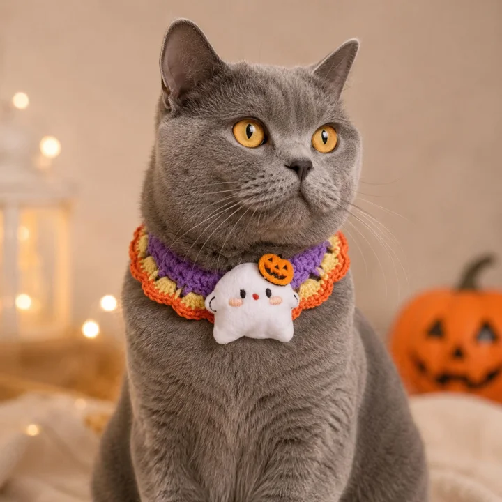 Ghost Crochet Halloween Pet Collar — gallery photo 7