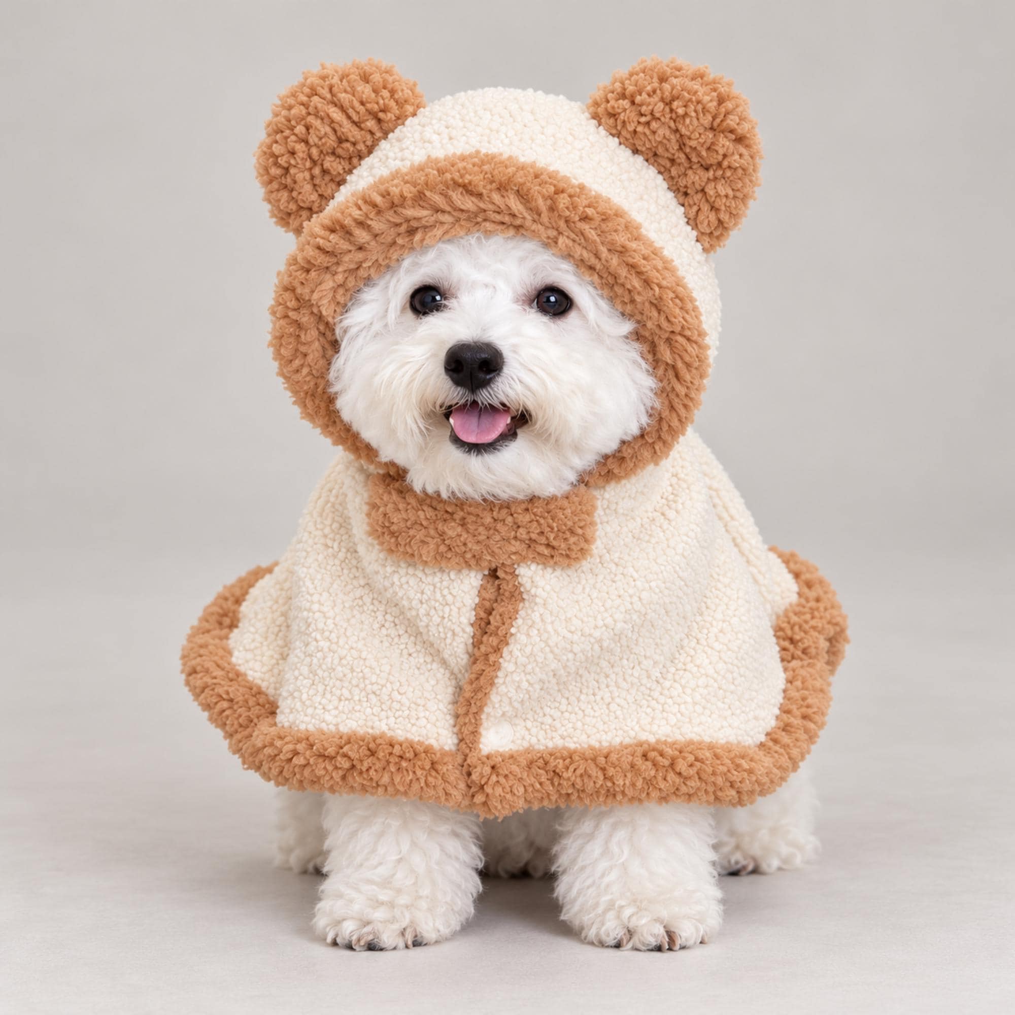 Teddy Bear Pet Cape, Hooded Fleece Coat, Cozy Winter Costume for Dogs and Cats — gallery photo 1