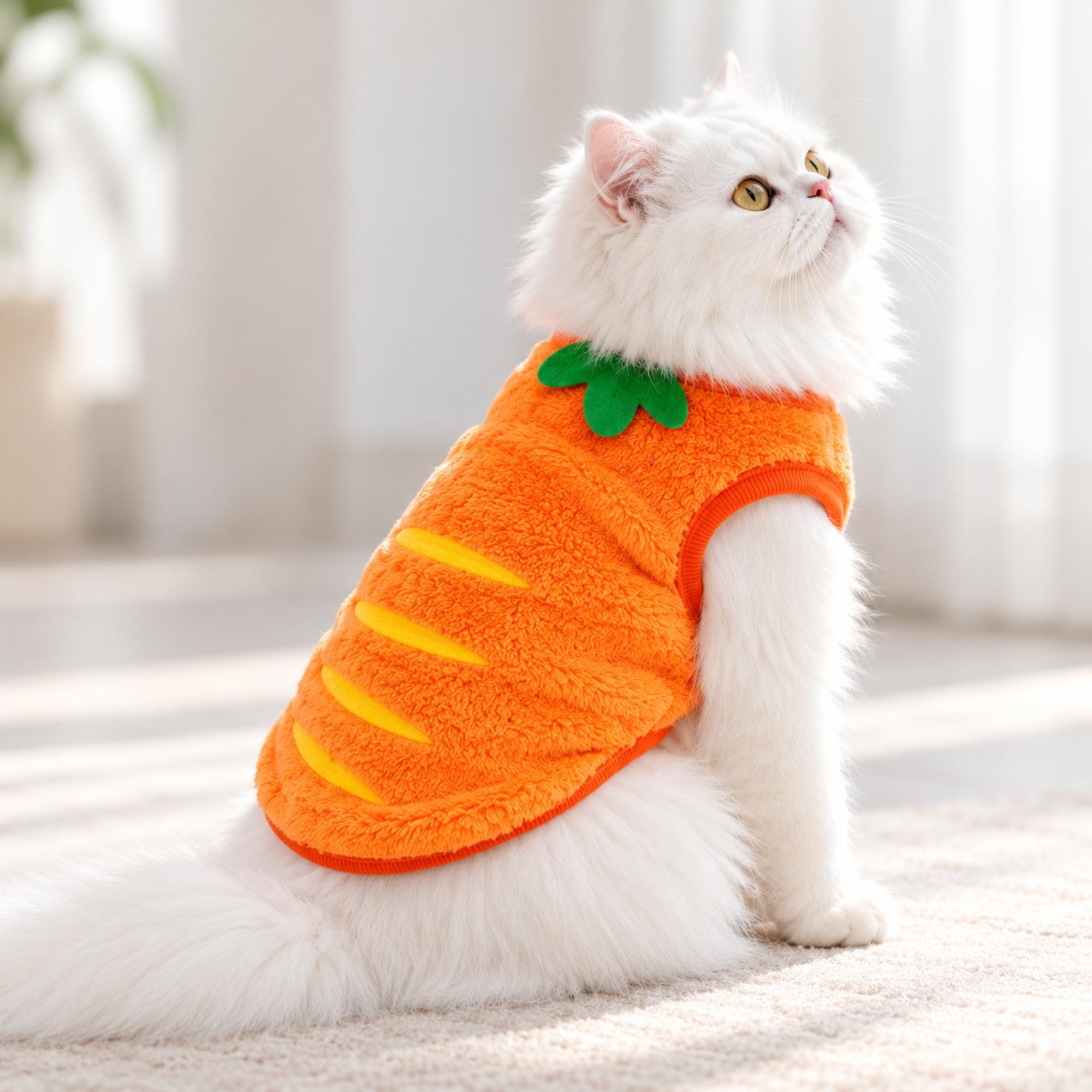 Carrot Pet Vest, Orange Plush Vegetable Outfit for Small Dogs and Cats — gallery photo 1